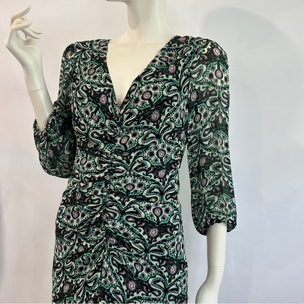 ba&sh Robe Fanny Ruched Front V Neck Viscose Mini Dress - Picture 5 of 16